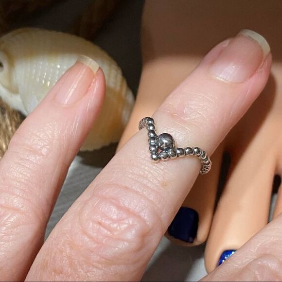 Sterling Silver V Shaped Ball Toe Ring Midi Ring - Picture 3 of 4